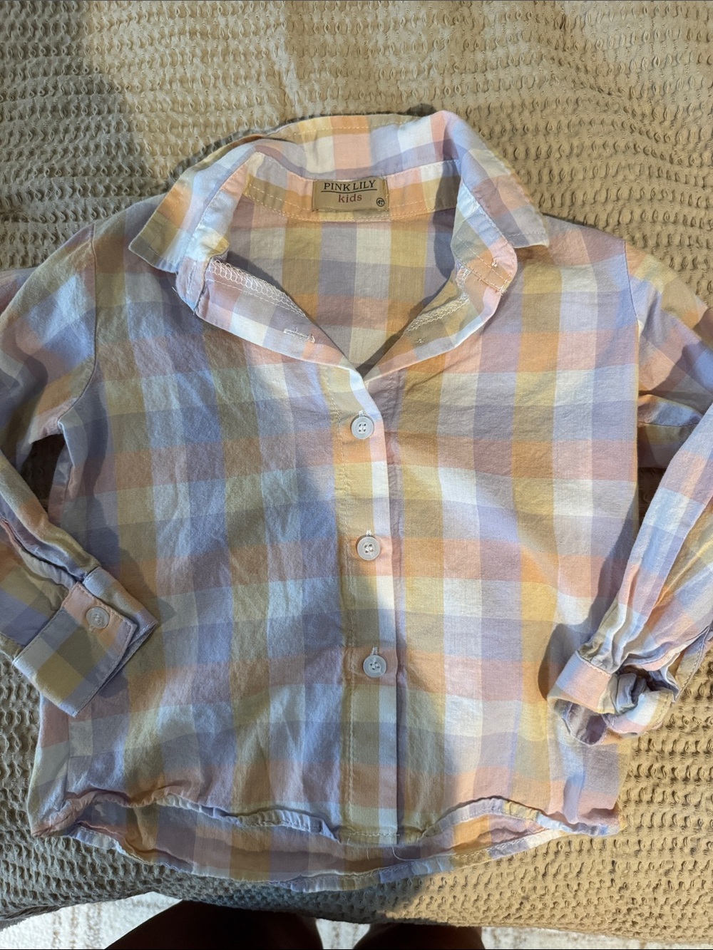 Pink Lily Kids Pastel Plaid Button-Down Shirt - Pink, Yellow, Lavender, White
